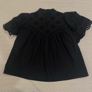 aritzia black eyelet blouse with ruffles